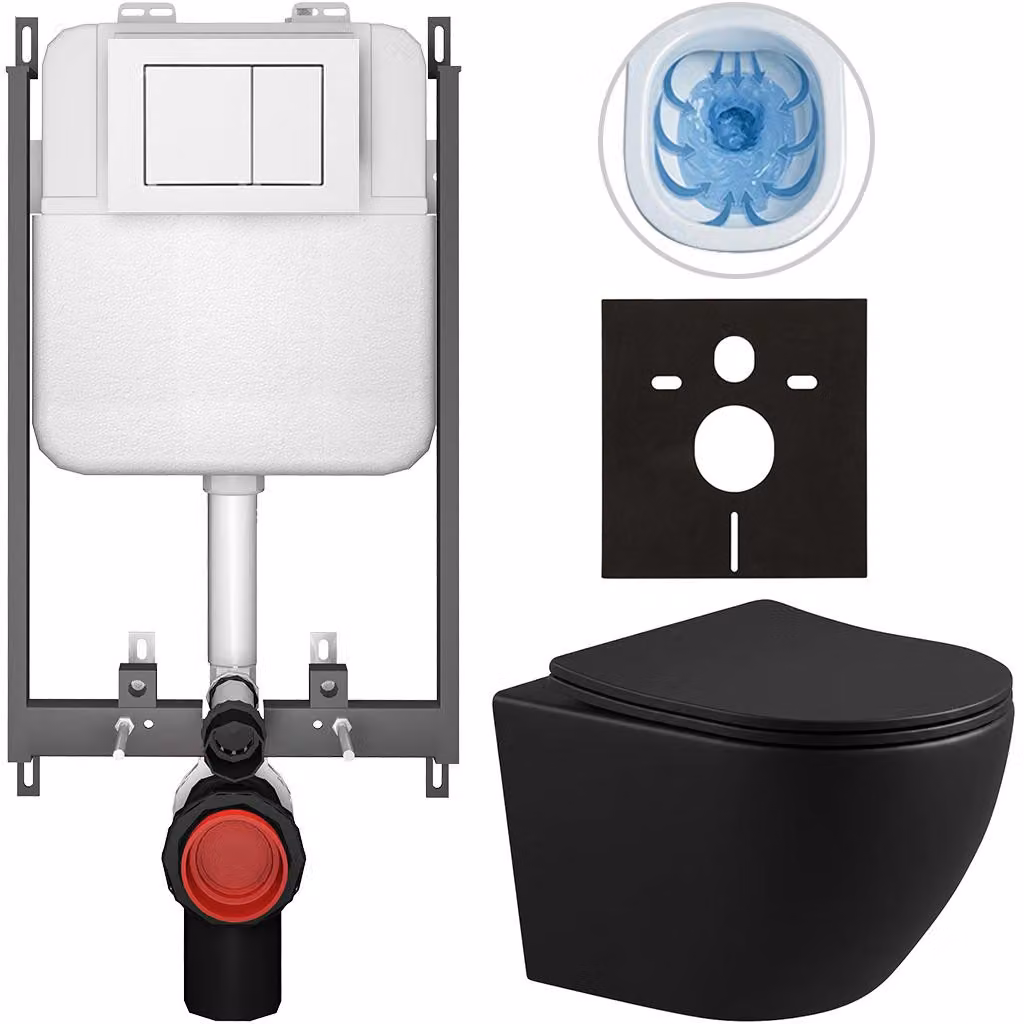 CERANO - Set WC da incasso Verde - nero opaco - pulsante Prime/Maxio, bianco - da incasso - 49x36 cm