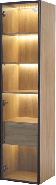 Colonna bagno in MDF con anta in vetro temperato e vani aperti, colore naturale, L: 40 cm, P: 34.5 cm, H: 165 cm