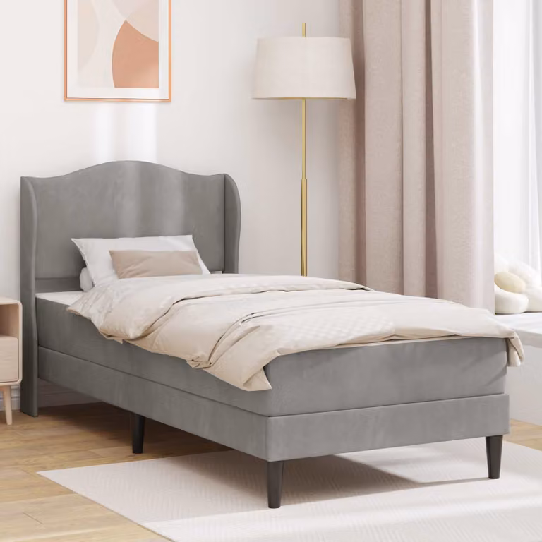 Struttura del letto moderna vidaXL in velluto grigio con doghe in legno, L/P/H: 190 x 90 x 94 cm