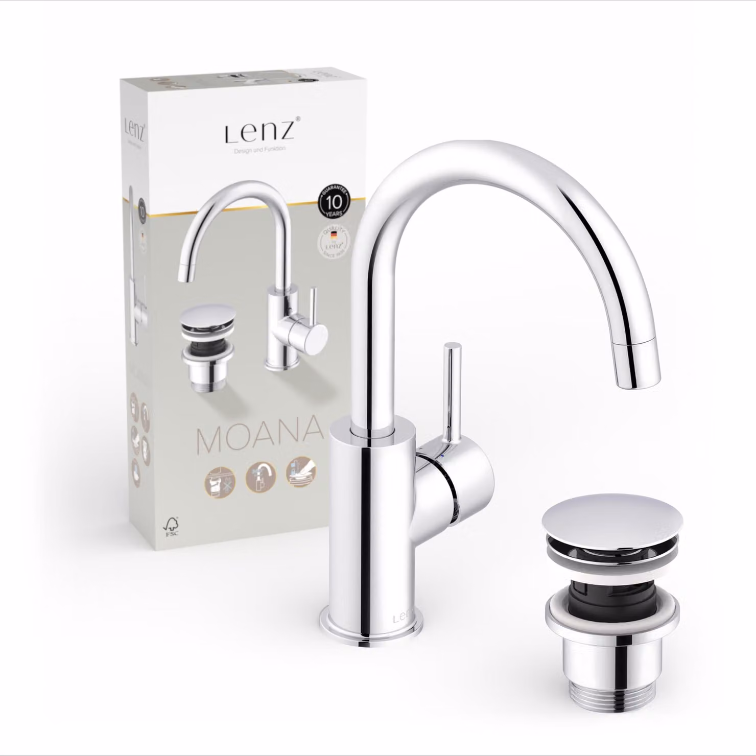 Miscelatore per lavabo, cromato, girevole a 360°, a risparmio idrico, con sistema Easy Clean