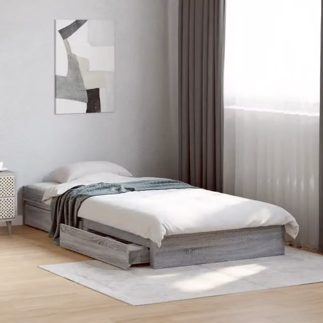 Letto con cassetti vidaXL in legno multistrato grigio 90x200 cm – 1