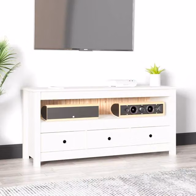 Mobile Porta TV vidaXL in Legno di Pino e Metallo Bianco Stile Rustico L: 114 cm, P: 35 cm, H: 52 cm