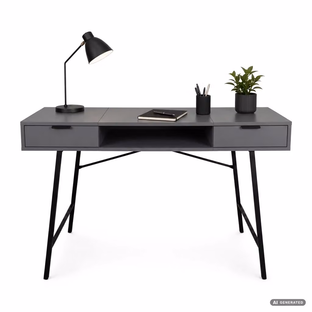 Scrivania da computer industriale AKORD FURNITURE FACTORY in MDF e metallo, Grigio e Nero, L: 120 cm – 2