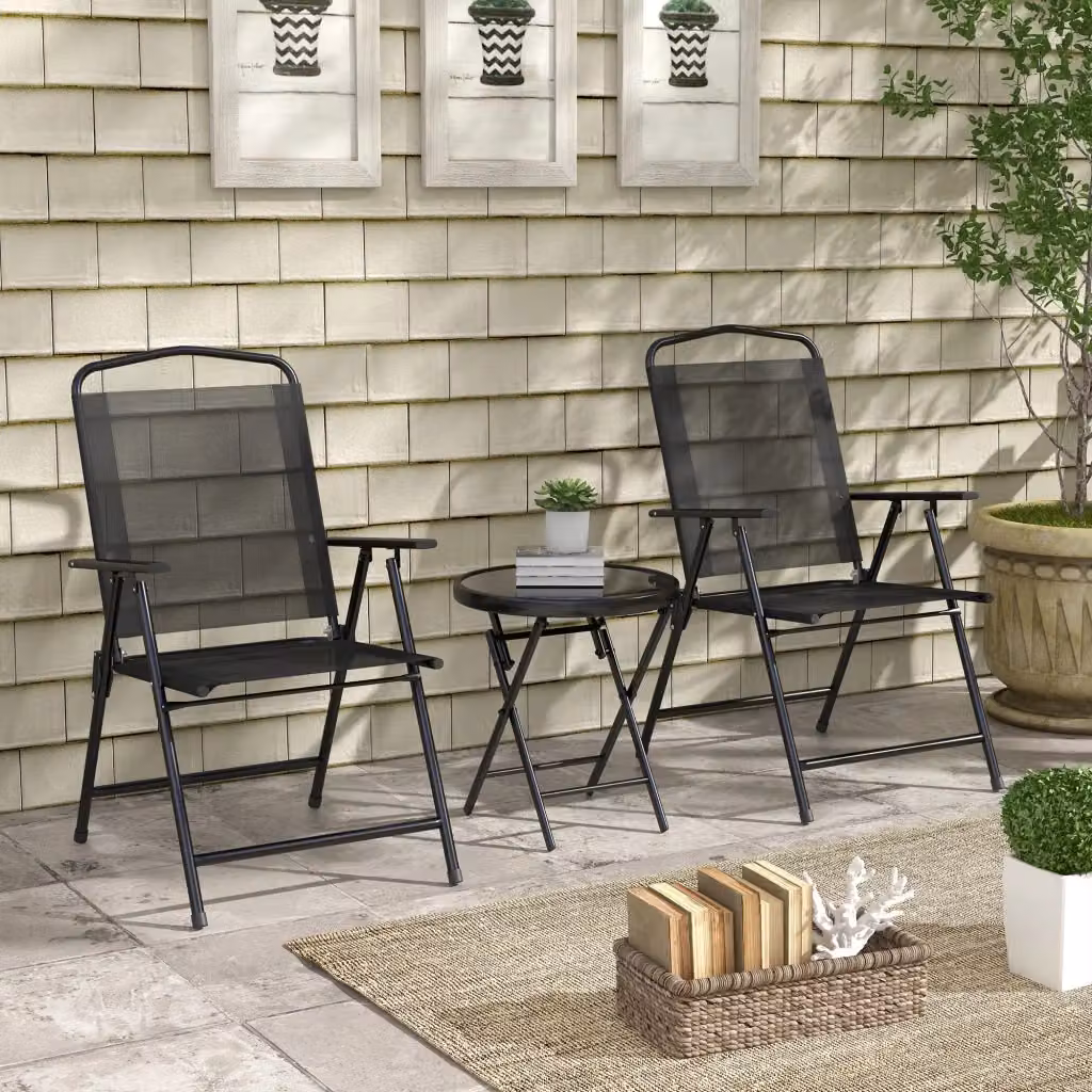 Set da giardino Giordanoshop composto da 2 sedie e un tavolino rotondo in metallo nero e vetro per balcone e terrazzo, L/P/H sedie: 53,5 x 64 x 93 cm, Diametro tavolino: 45 cm – 2