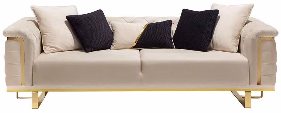 Dreisitzer Luxus Sofa 3 Sitzer Polstersofa Stoffsofa Couch Beige Gold