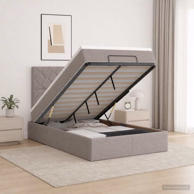 Letto ottomano con materasso vidaXL in tessuto Tortora L/P: 120 x 200 cm