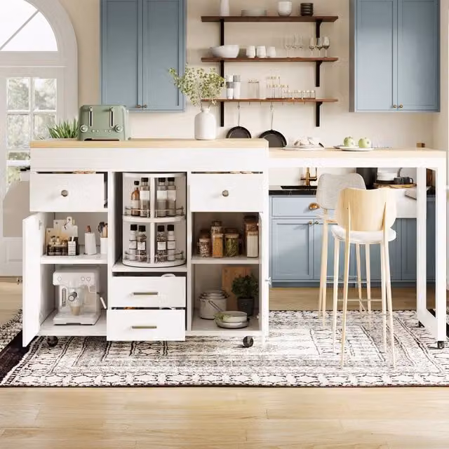 Tavolo Bar Allungabile REDOM Bianco in MDF con Ruote L: 110-180 cm, P: 40 cm, H: 91 cm