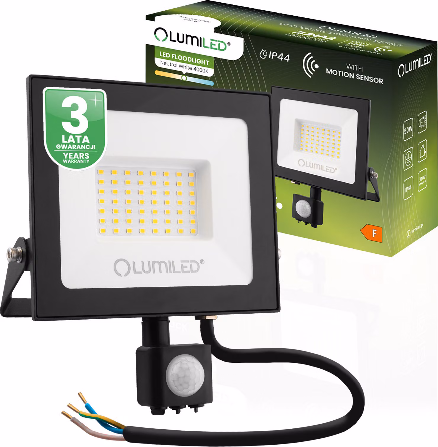 LUMILED Faretto LED 50W proiettore da esterno 4500Lm proiettore da esterno IP44 splashproof 4000K bianco neutro proiettori sensore di movimento