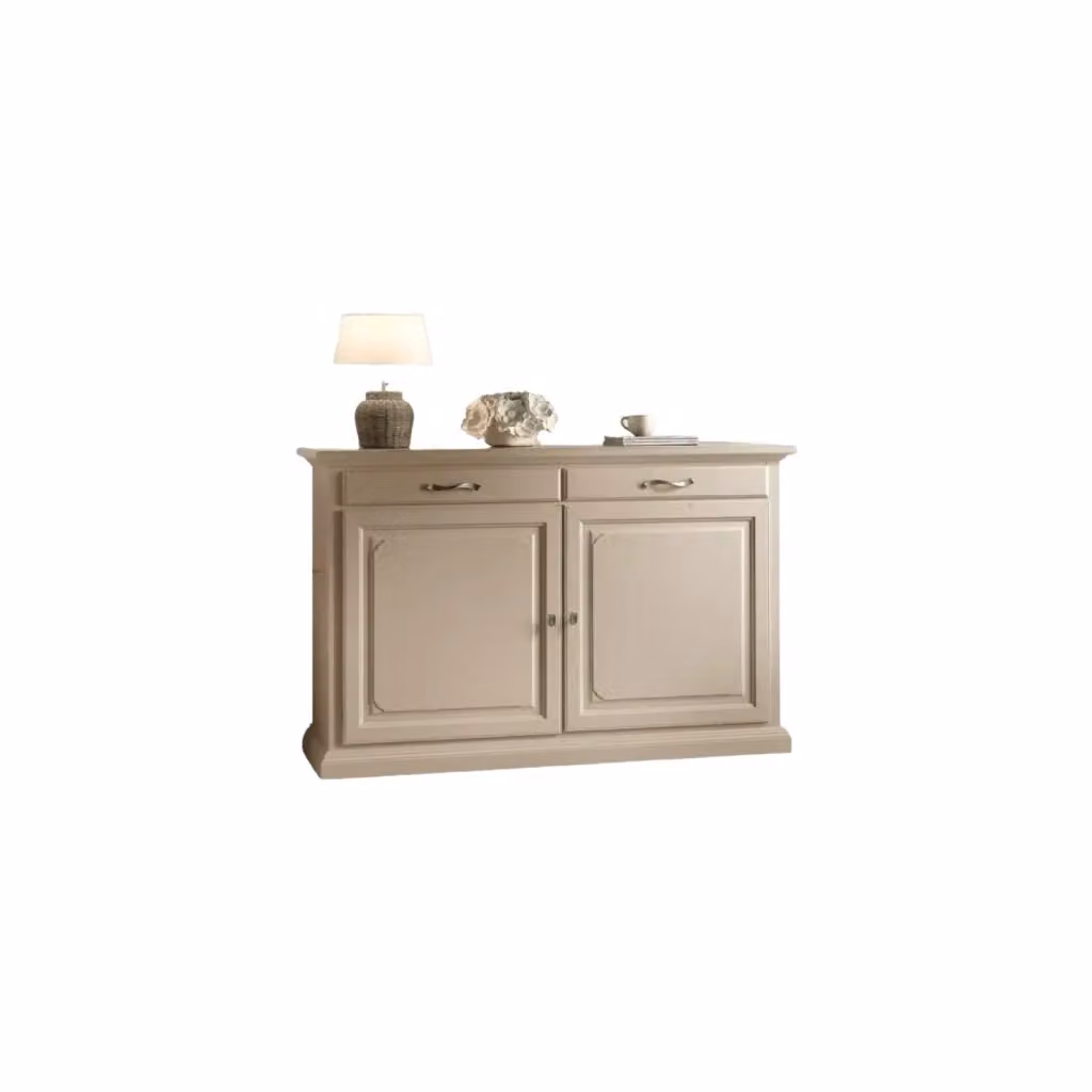 Madia credenza shabby chic in legno massello Mobili 2G colore avorio L: 124 cm, P: 52 cm, H: 97 cm – 4