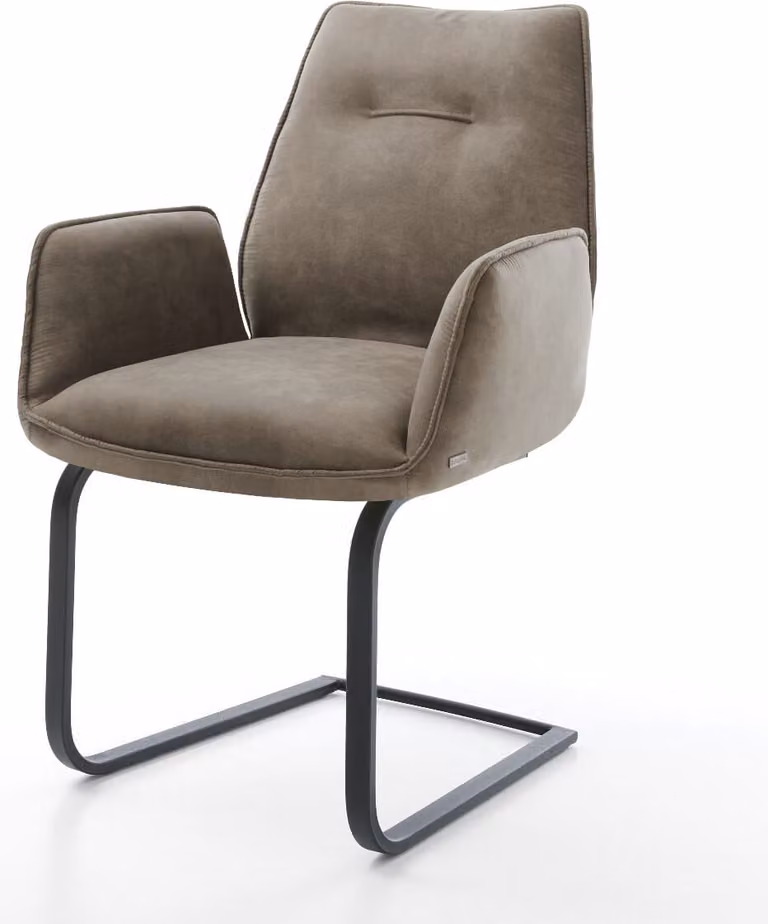 DELIFE Sedia a sbalzo Zoa-Flex in microfibra color taupe vintage, con struttura a sbalzo piatta, imbottitura in molle insacchettate e rivestimento nero