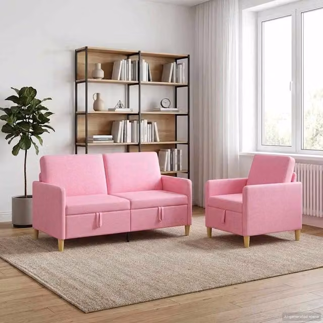 Set di Divani con Storage 2 pz Rosa Poliestere 3429188