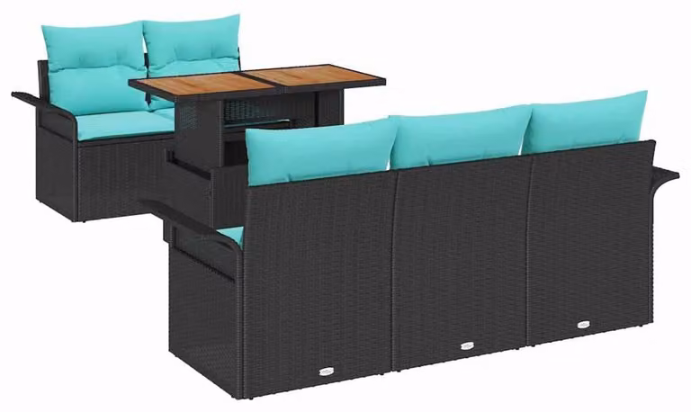 Set Divano da Giardino con archiviazione 6 pcs Nero Poly Rattan
