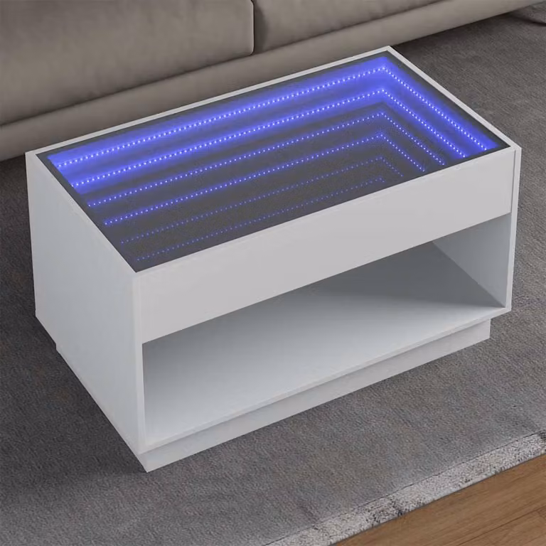 vidaXL Tavolino da Salotto Moderno con LED Infinity Bianco L: 90 cm, P: 50 cm, H: 50 cm