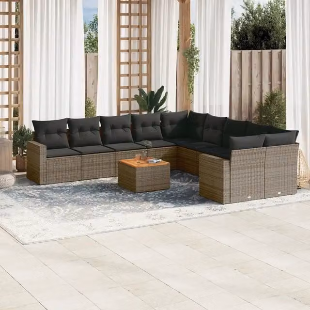 Set Divani da Giardino 11 pz con Cuscini in Polyrattan Grigio 3224317