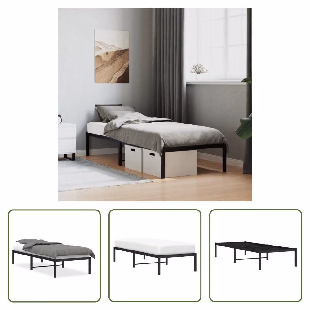 The Living Store Struttura letto in metallo nero 75x190 cm