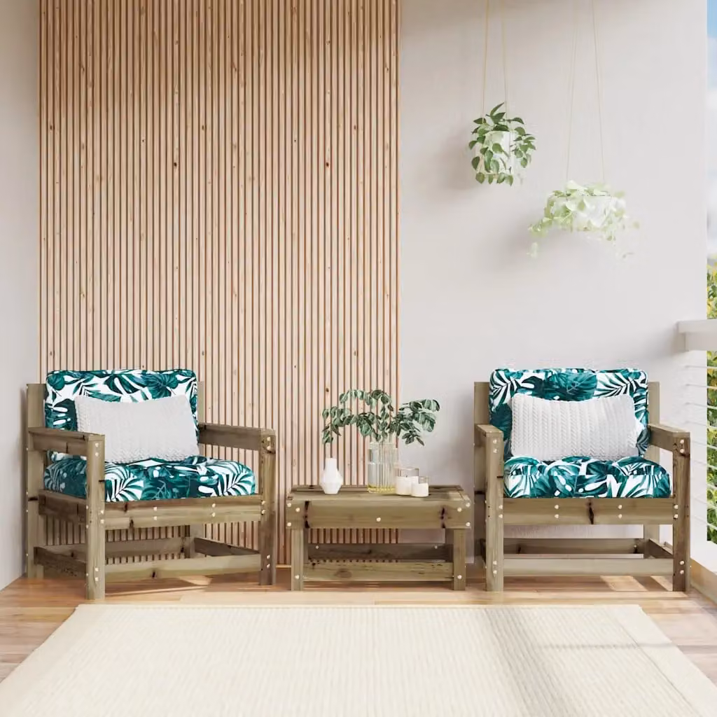 Set di 2 sedie da giardino vidaXL in legno di pino impregnato con cuscini floreali marroni e verdi