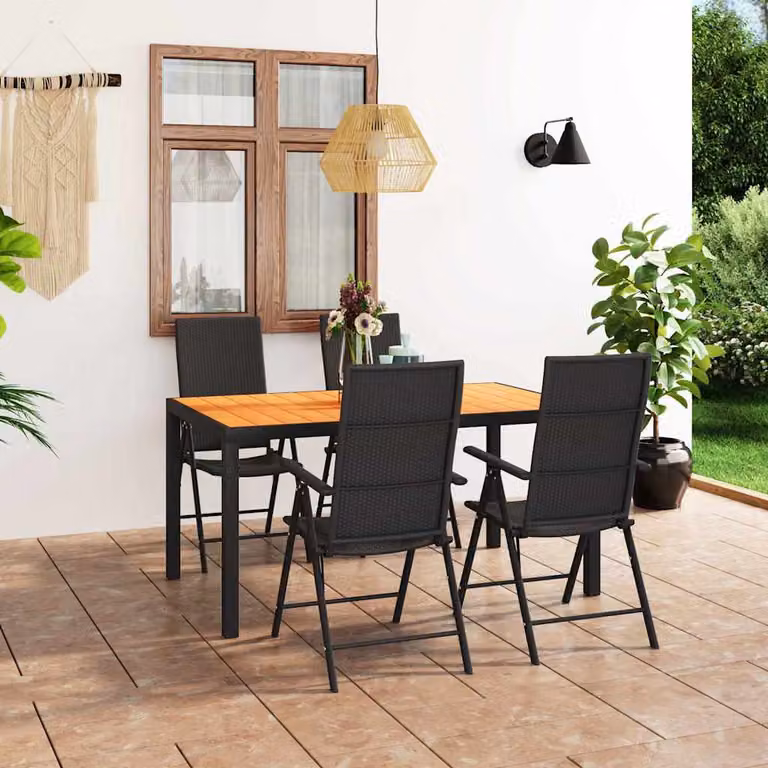 Set da pranzo da giardino vidaXL in polyrattan e metallo, 5 pezzi, Nero e Marrone