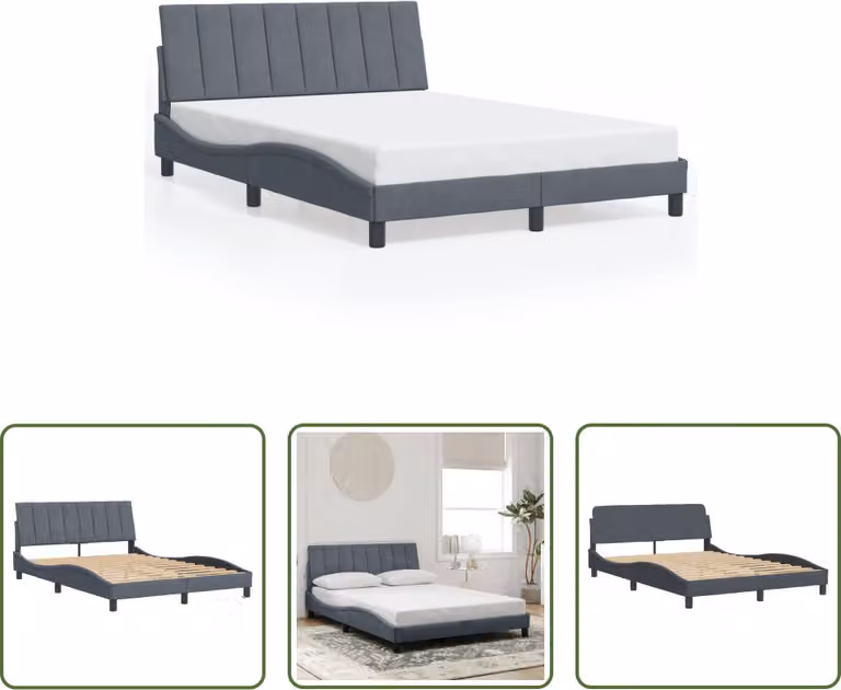 The Living Store Struttura letto con testata grigio scuro 120x200 cm in velluto