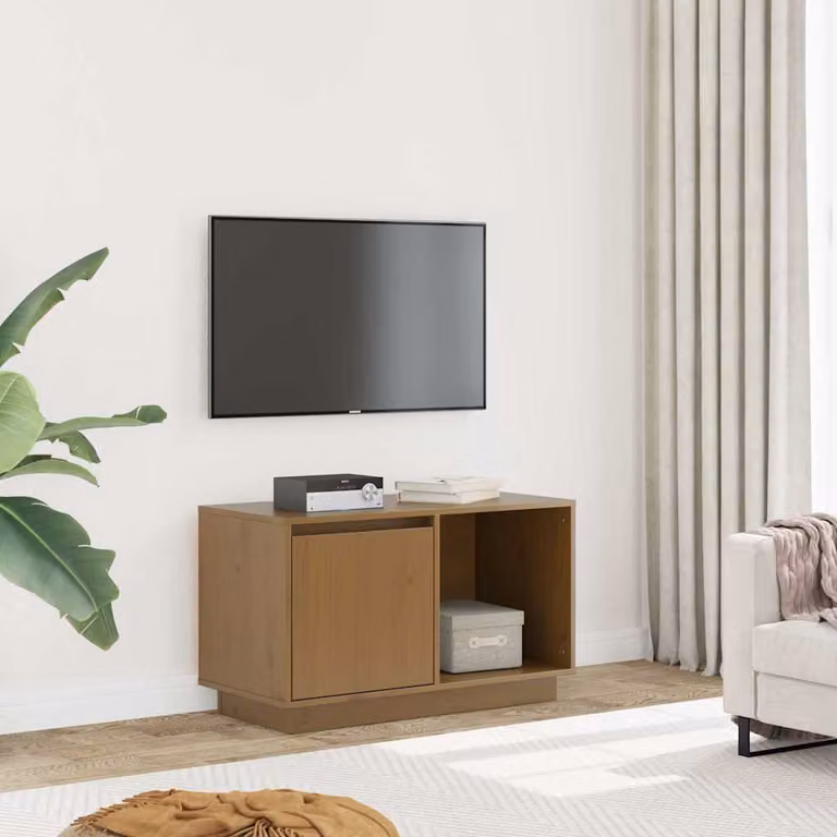 Mobile TV vidaXL in legno massello di pino color ambra, stile rustico, L 74 cm x P 35 cm x H 44 cm