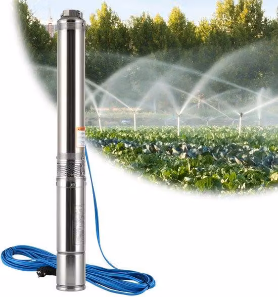Pompa sommergibile da 4 pollici, 1100W - Pompa da 4 m³/h, doppia pompa - Portata massima di aspirazione: 81 metri. Pompa per tubi flessibili - pompa per aspirazione di sabbia - con cavo di alimentazione da 20 metri - Adatta per acqua con temperatura compr