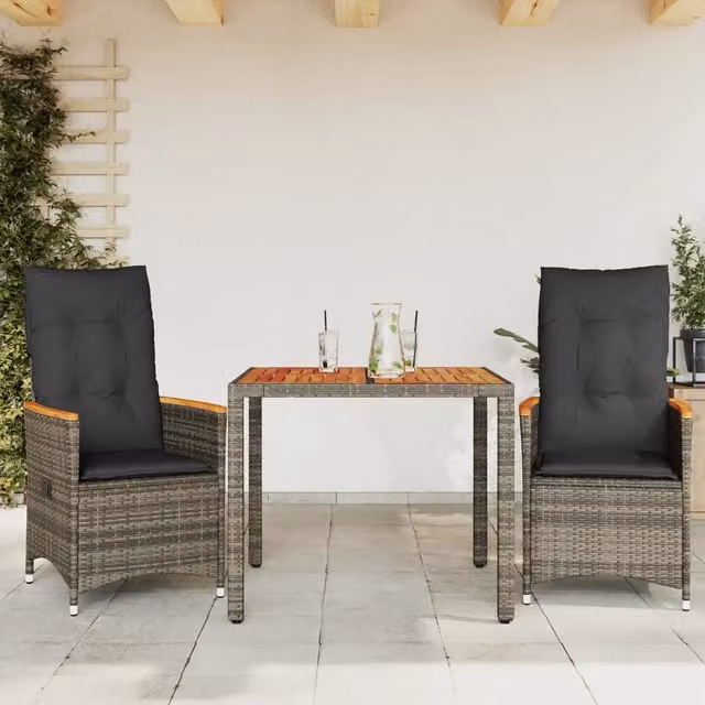 Set da Bistrò 3 pz con Cuscini Grigio in Polyrattan 3276843