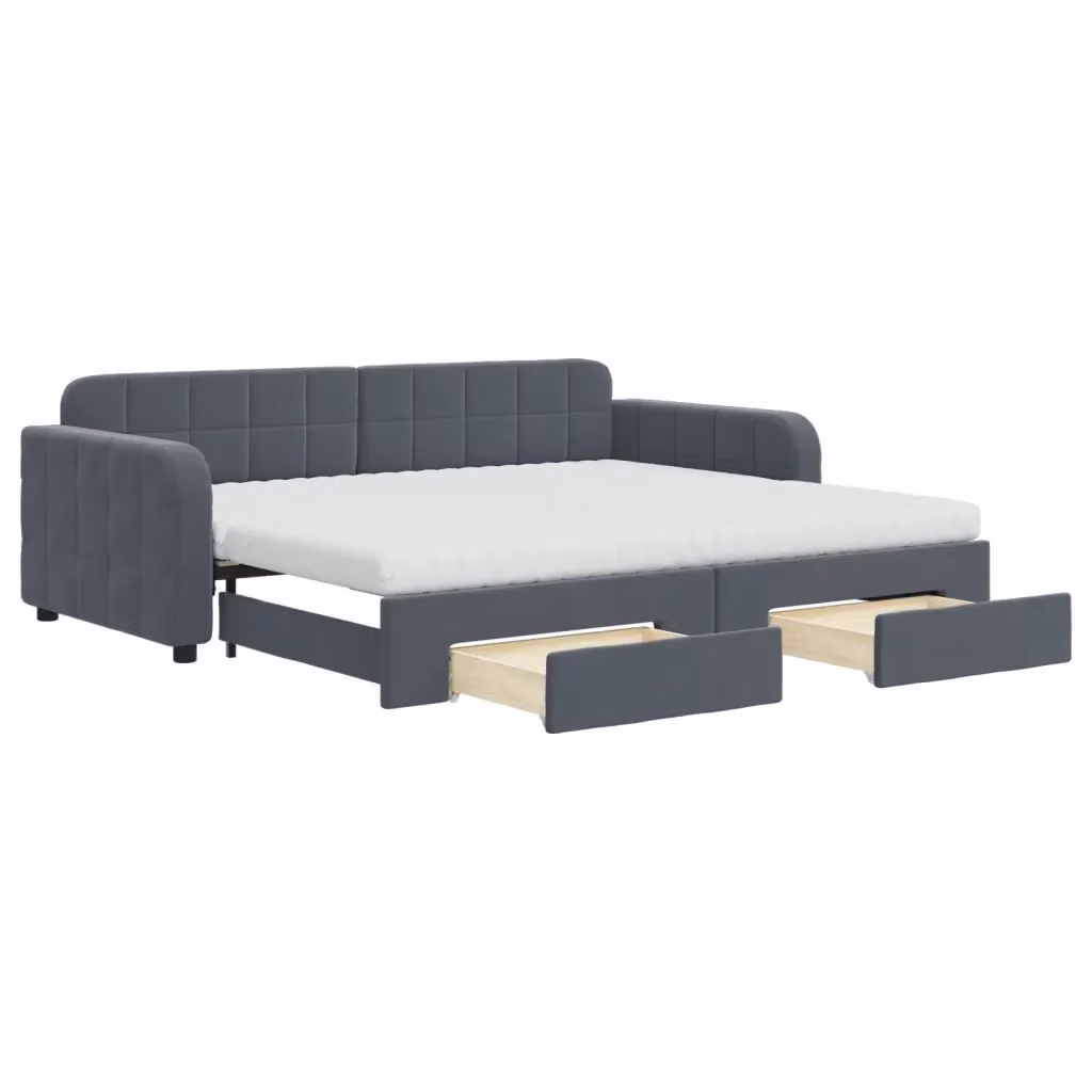 Divano Letto Estraibile con Cassetti in Velluto Grigio vidaXL L/P/H: 224 x 90 x 71 cm – 2