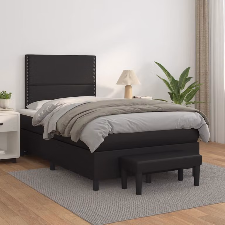 vidaXL Giroletto a Molle Ibrido con Materasso in Similpelle Nero L/P/H: 120 x 200 cm