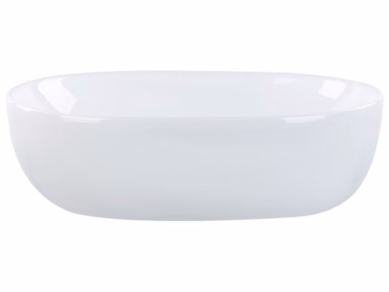 BELIANI Lavabo da appoggio in Vetroceramica bianca 48 x 34 cm superficie lucida forma ovale bagno stile moderno