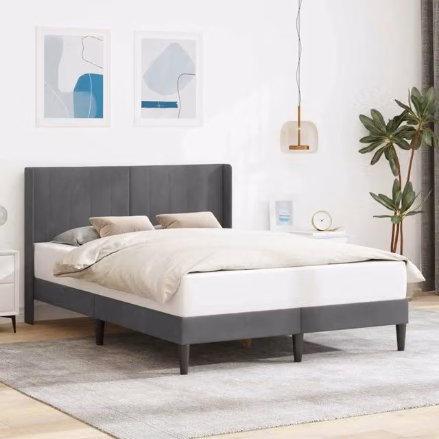 Letto moderno vidaXL in velluto grigio con struttura imbottita L: 120 cm, P: 200 cm, H: 96 cm