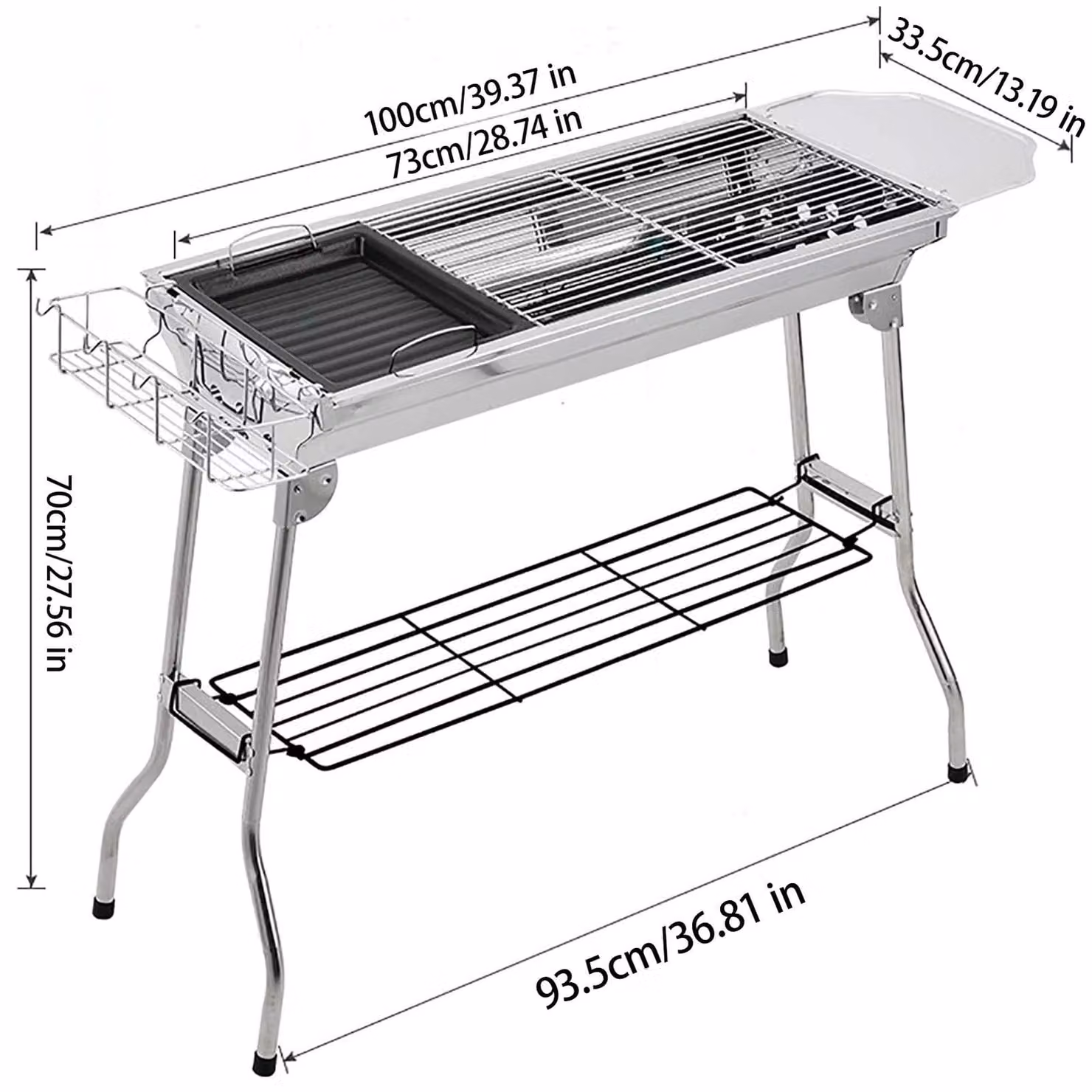 Set per barbecue da esterno, ideale per campeggio, composto da una griglia portatile e pieghevole a carbone in acciaio inossidabile, di grandi dimensioni e dal design leggero, perfetto per campeggio, feste in spiaggia, picnic, serate barbecue in giardino
