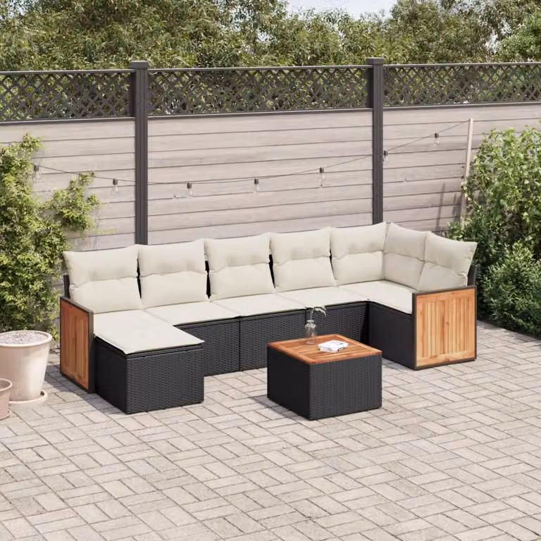 Set di divani da giardino vidaXL in polyrattan nero con 8 pezzi e cuscini inclusi