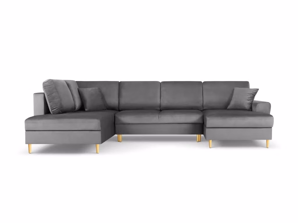 Divano panoramico convertibile Kyoto Cosmopolitan Design con contenitore, 7 posti, in velluto grigio chiaro, configurazione sinistra L/P/H: 313 x 175 x 88 cm – 2