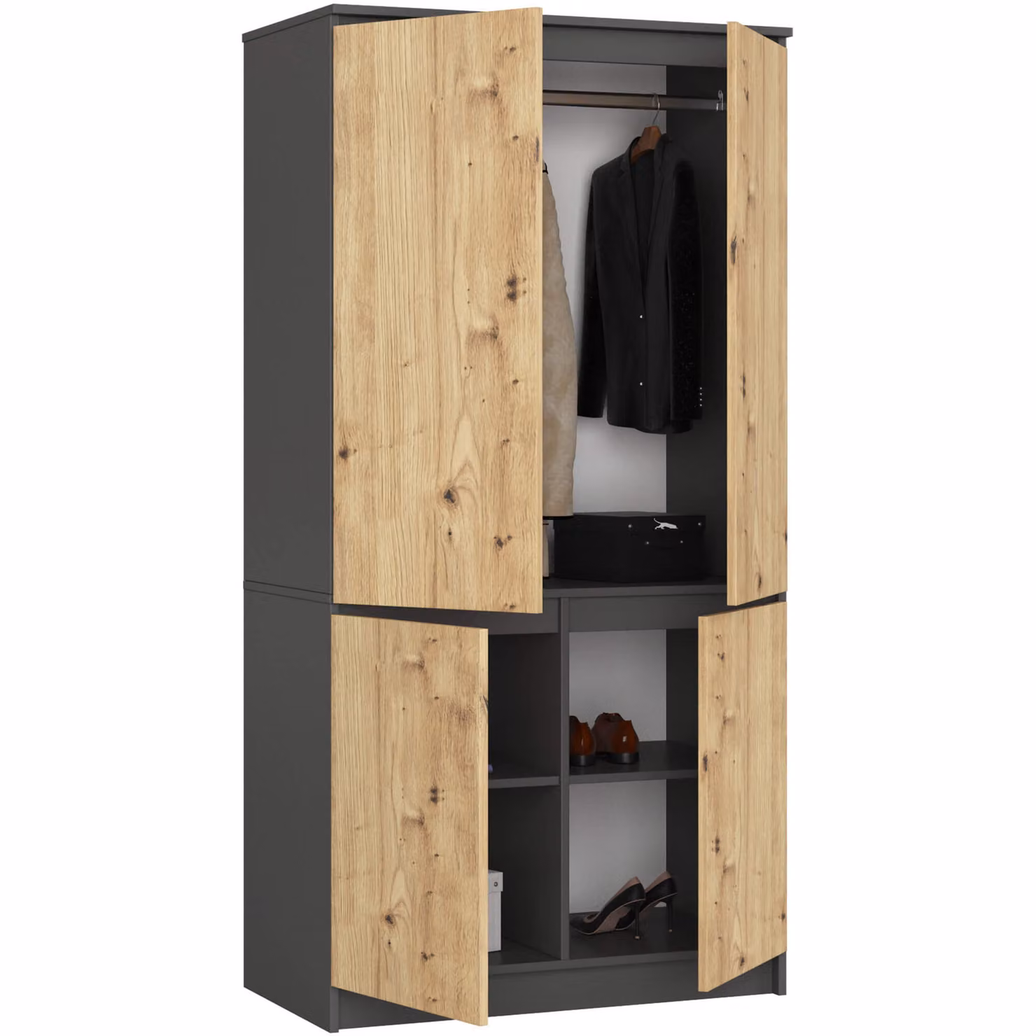 Armadio S90 da 90 cm, guardaroba a 4 ante, 4 scomparti, altezza 180 cm, profondità 51 cm, CLP
