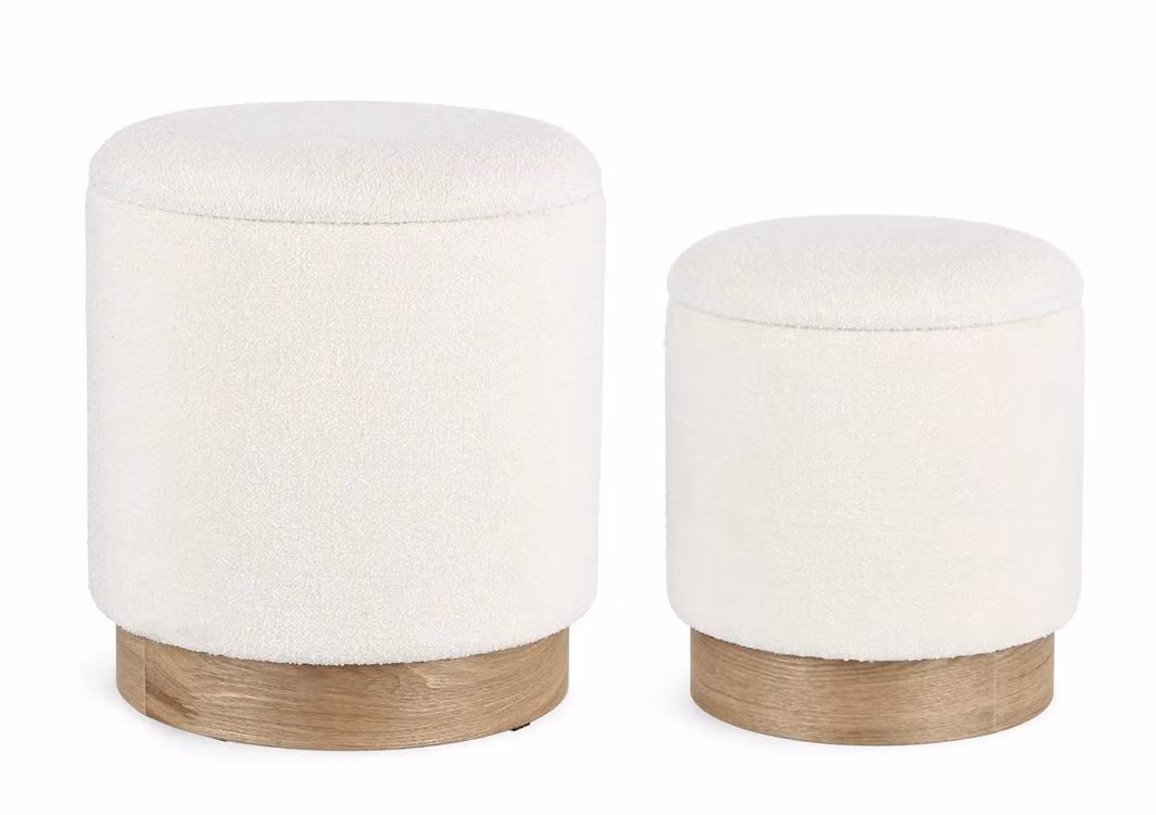 Set di 2 Pouf contenitore ZOYA bianco e legno di frassino