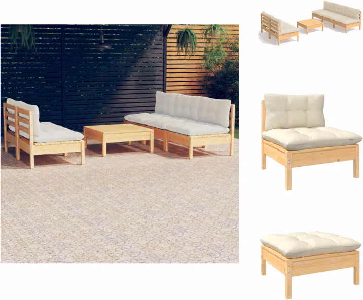 vidaXL Set di 6 pezzi da giardino con cuscini crema in legno di pino - Set di mobili da giardino