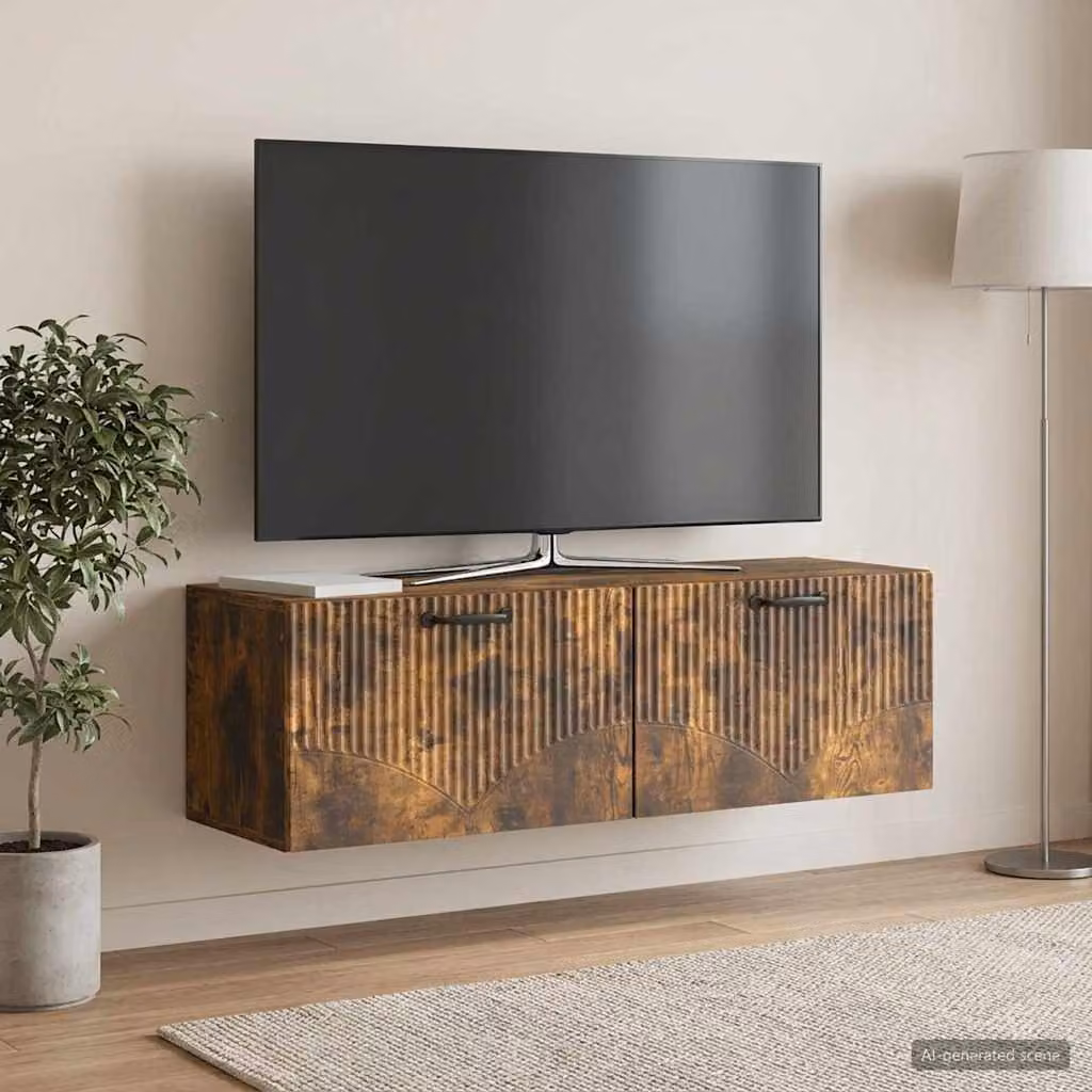vidaXL Mobile Porta TV da Muro Moderno in Rovere Fumo, L/P/H: 98 x 31 x 30 cm