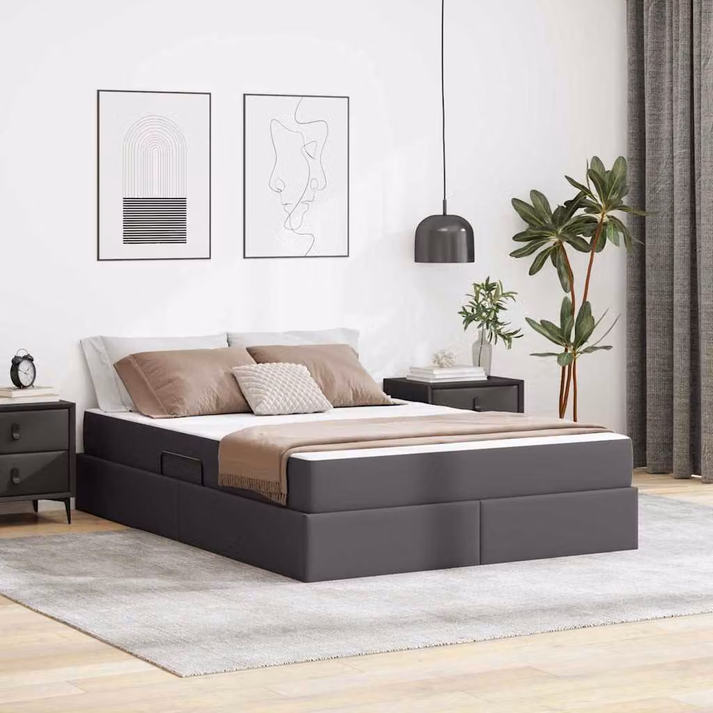 Letto con contenitore e 2 materassi ibridi vidaXL in similpelle grigia L: 140 cm, P: 190 cm, H: 194 cm – 1