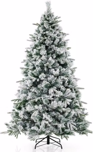 Albero di natale innevato con 300 luci a LED bianche calde per casa, Albero di natale artificiale da 215 cm Verde