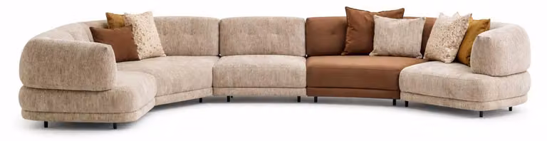 Divano angolare di design, forma a "U", moderno, color beige, imbottito
