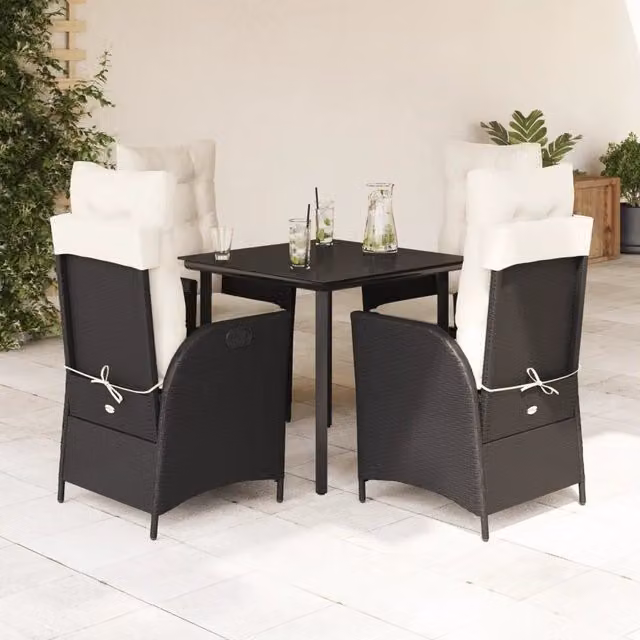 Set da Pranzo da Giardino 5 pz Nero con Cuscini in Polyrattan 3213165