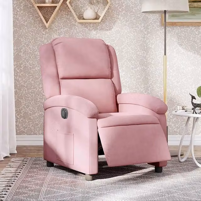 Poltrona Reclinabile Elettrica vidaXL in Velluto Rosa con Schienale e Braccioli