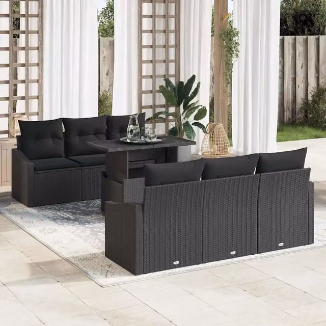Set Divano da Giardino 7 pz Nero polyrattan 3348929