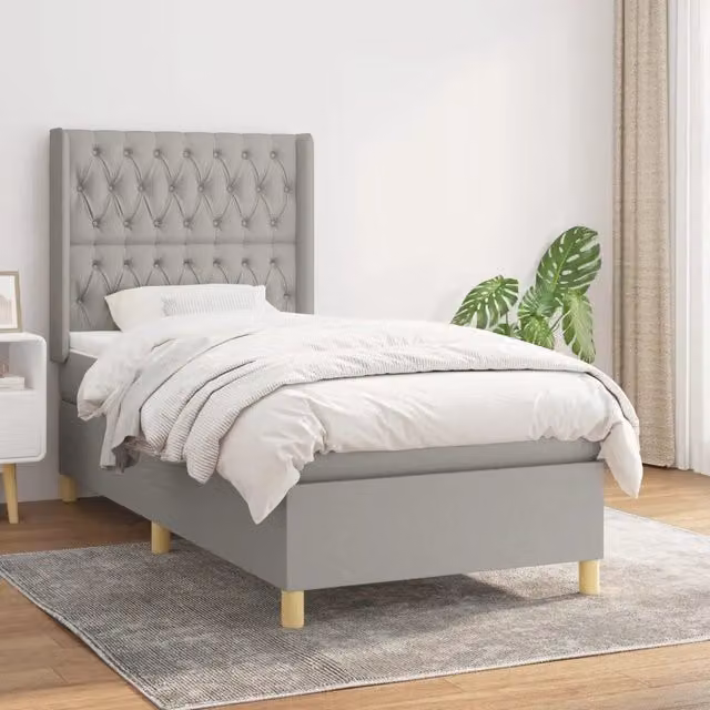 Letto Ibrido vidaXL con Giroletto a Molle e Materasso Grigio Chiaro e Bianco L/P/H: 190 x 90 x 25 cm