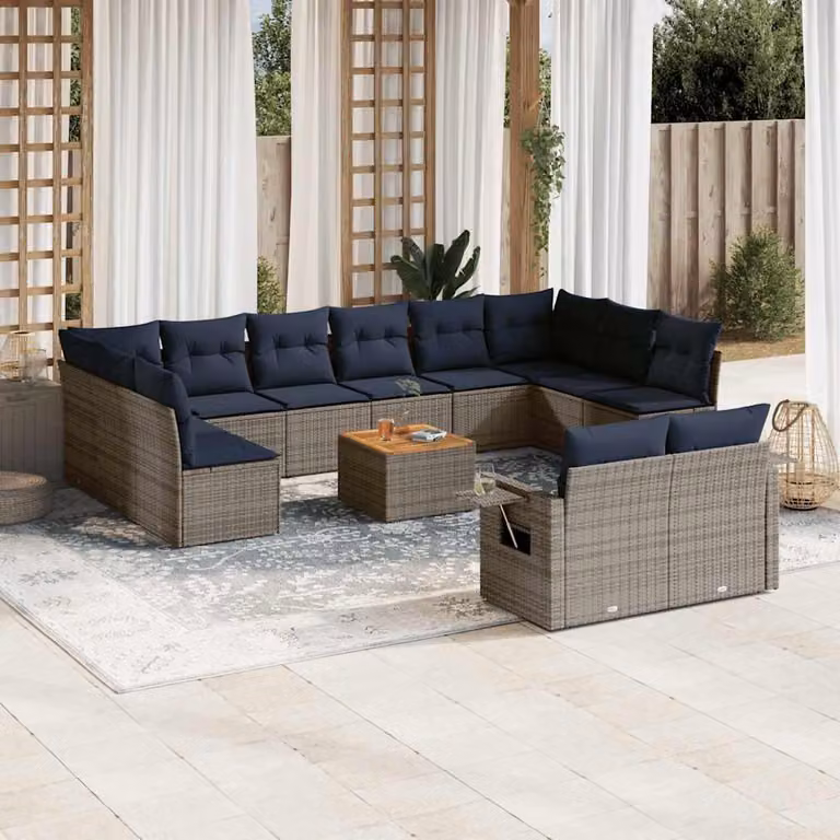 Maison Exclusive - Set da giardino composto da 13 pezzi con cuscini, grigio, polyrattan