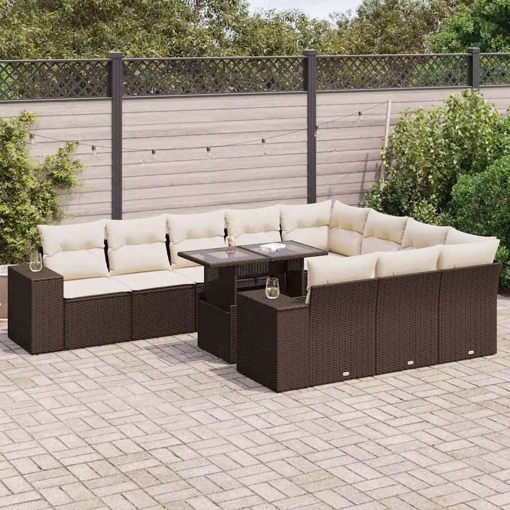Maison Exclusive - Set Divani da Giardino 11 pz con Cuscini Polyrattan Marrone