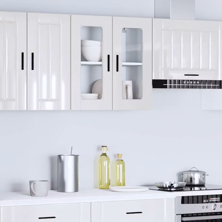 Pensile da cucina moderno vidaXL in legno e vetro bianco lucido L 60 cm x H 31 cm x P 60 cm