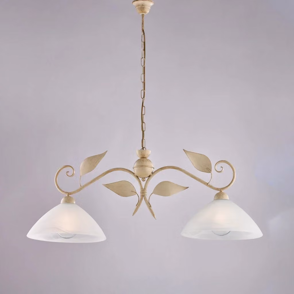Lampada a sospensione Bilanciere Classico Esse di BELIGHT in ferro battuto e vetro, colore avorio e oro, con altezza regolabile – 2