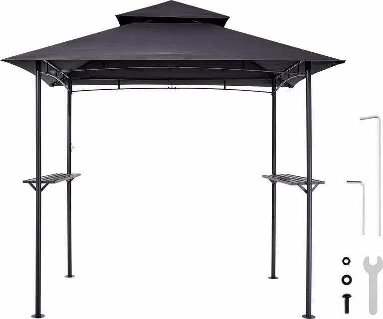 SucceBuy gazebo per barbecue, 2430x1500x500 mm, tettoia per barbecue all'aperto, gazebo per barbecue a 2 livelli con doppio tetto, gazebo da giardino per 2-4 persone, perfetto per patio, cortile e giardino