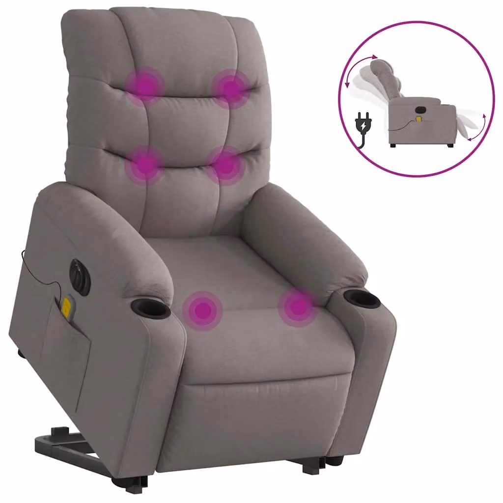 vidaXL Poltrona Alzapersona Elettrica con Massaggio in Tessuto Beige e Grigio – 2