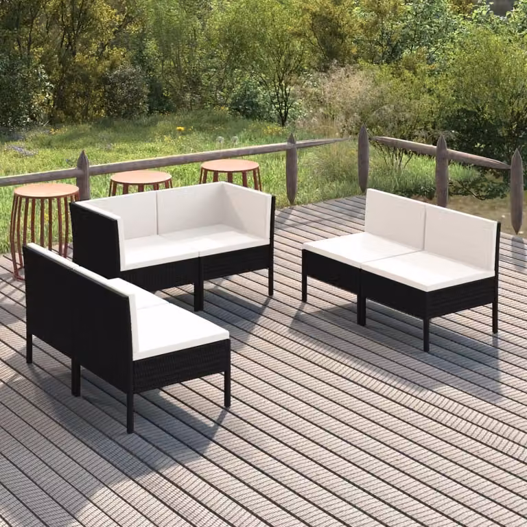 Maison Exclusive - Set da giardino 6 pezzi con cuscini in polyrattan nero